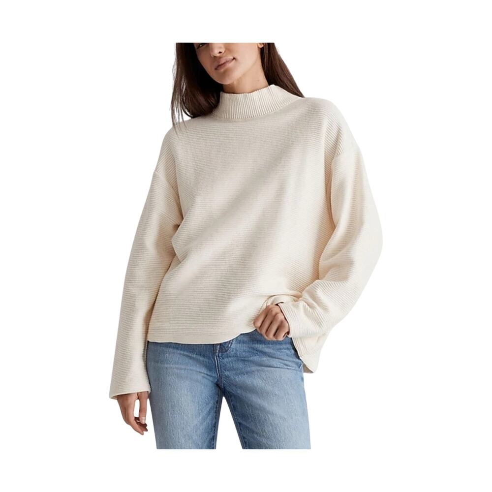 Madewell Cream Ribbed Knit Funnel Neck Oversize Top Size S